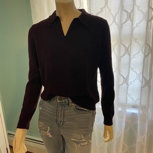 Burgundy cashmere v neck collared sweater